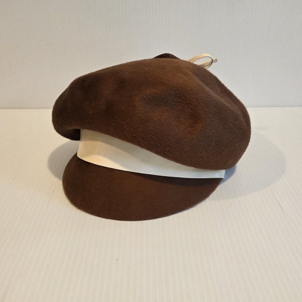 Vintage Ladies Hat Leslie James Felt Hat Copper Red 1950s 1970s Fedora Beret - Picture 3 of 14